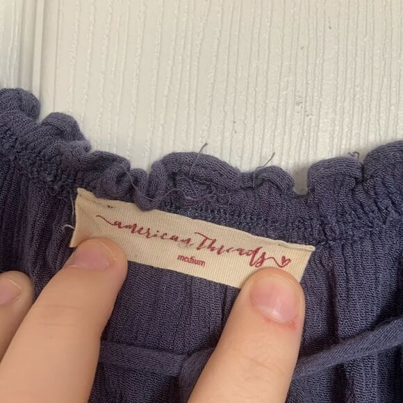 Elegant Unique Celtic Flowy 3/4 Sleeve Navy Blue Romper with Knit Lace Ruffles - Picture 9 of 11